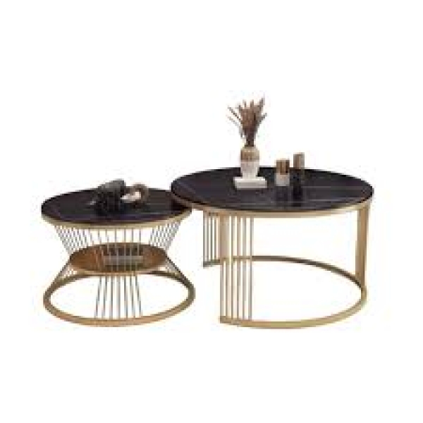 Table Basse Effet Marbre Noir et Or TBEMNO 002